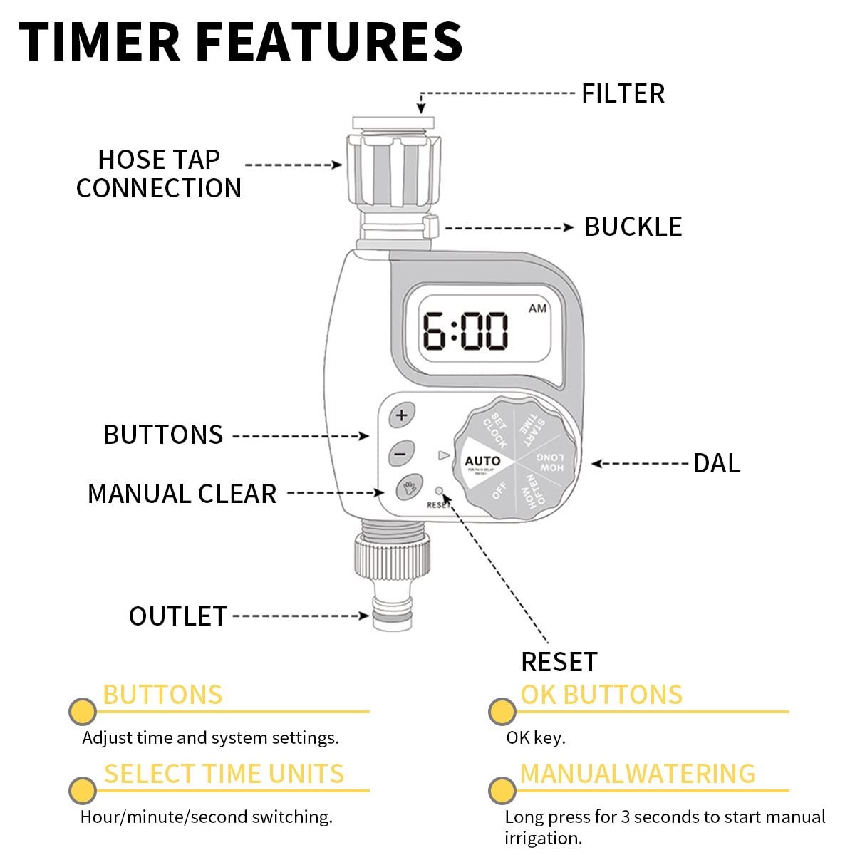 HASTHIP Drip Irrigation Timer for Garden Farm with Quick Connector, Irrigation Water Timer Programmable Timer, Automatic Watering System, IP65 Waterproof Digital Irrigation Timer System for Lawns HASTHIP Drip Irrigation Timer for Garden Farm with Quick Connector, Irrigation Water Timer Programmable Timer, Automatic Watering System, IP65 Waterproof Digital Irrigation Timer System for Lawns